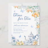 Dusty Blue Garden Tee Party Lemon Brautparty Einladung (Vorderseite)