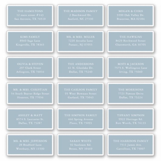 Dusty Blue Gast Empfänger Name Address Shipping Aufkleber (Vorderseite)