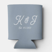 Dusty Blue Gastgeschenk Hochzeit Mit Monogramm Dosenkühler (Rückseite)