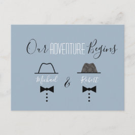 Dusty Blue Gay Wedding speichert das Datum Ankündigungspostkarte