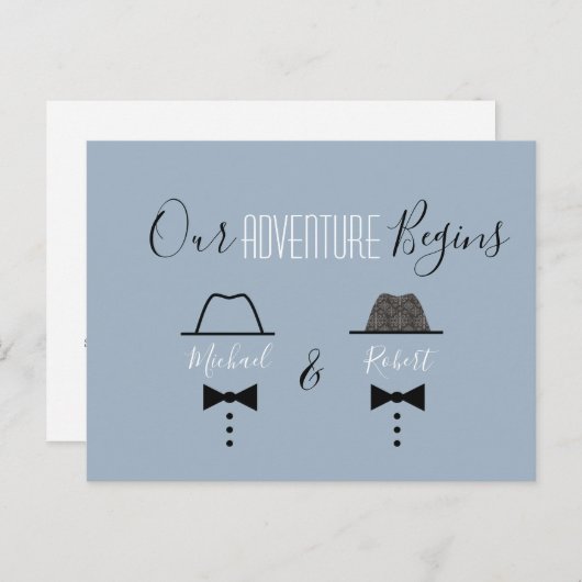 Dusty Blue Gay Wedding speichert das Datum Ankündigungspostkarte (Vorne/Hinten)