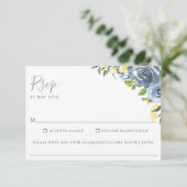 Dusty Blue Gelb Floral Wedding Food Allergie UAWG RSVP Karte (Stehend Vorderseite)