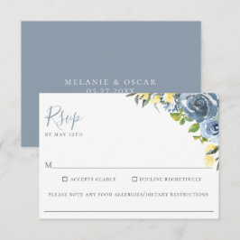 Dusty Blue Gelb Floral Wedding Food Allergie UAWG RSVP Karte