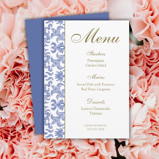 Dusty Blue Gemustert Wedding Menu Menükarte