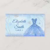 Dusty Blue Geometric Christmas Mis XV Años Platzkarte (Rückseite)