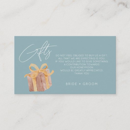 Dusty Blue Geschenk Registrierung Honeymoon Fond H Begleitkarte (Vorderseite)