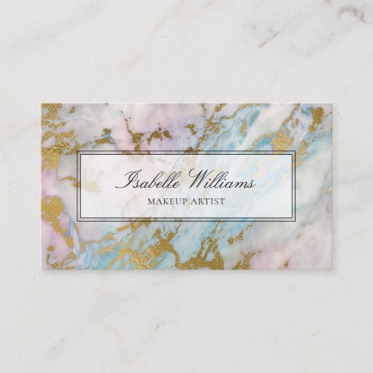 Dusty Blue Gilded Gold Rainbow Marble Agate Visitenkarte (Vorderseite)