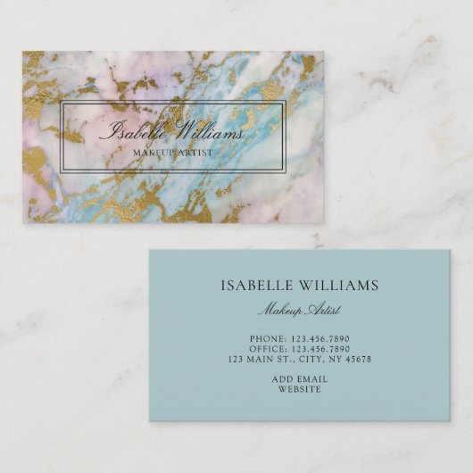 Dusty Blue Gilded Gold Rainbow Marble Agate Visitenkarte (Vorne/Hinten)