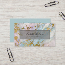 Dusty Blue Gilded Gold Rainbow Marble Agate Visitenkarte