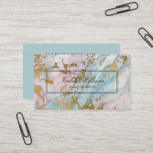 Dusty Blue Gilded Gold Rainbow Marble Agate Visitenkarte (Vorderseite/Rückseite Beispiel)