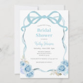 Dusty Blue Gingham Bow Bridal Dusche Einladung (Vorderseite)