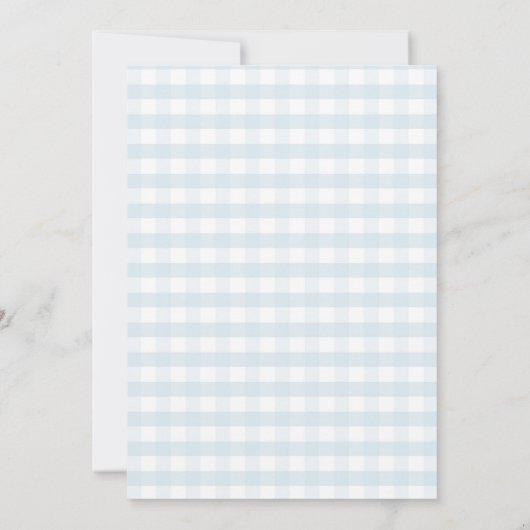 Dusty Blue Gingham Bow Bridal Dusche Einladung (Rückseite)