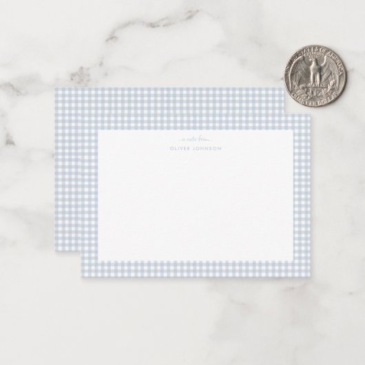 Dusty Blue Gingham Boy Note Card Mitteilungskarte (Vorderseite/Rückseite Beispiel)