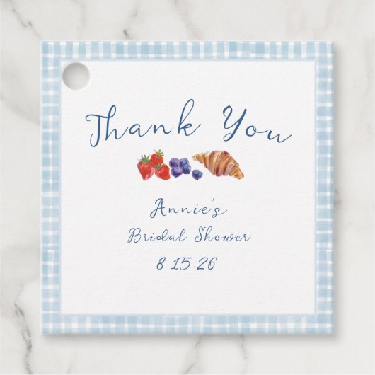Dusty Blue Gingham Brunch Brautparty Vielen Dank Geschenkanhänger (Vorderseite)