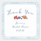 Dusty Blue Gingham Brunch Brautparty Vielen Dank Quadratischer Aufkleber (Vorderseite)