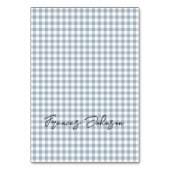 Dusty Blue Gingham Individual Name Platzkarten Tischnummer (Vorderseite)