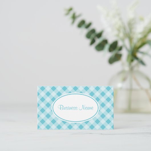 Dusty Blue Gingham Pattern Business Card Visitenkarte (Stehend Vorderseite)