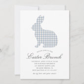 Dusty Blue Gingham Rabbit Oaster Brunch Einladung (Vorderseite)