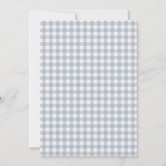 Dusty Blue Gingham Rabbit Oaster Brunch Einladung (Rückseite)