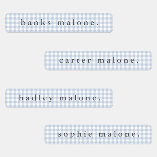 Dusty Blue Gingham Waterproof Name Etiketten (Gruppe)