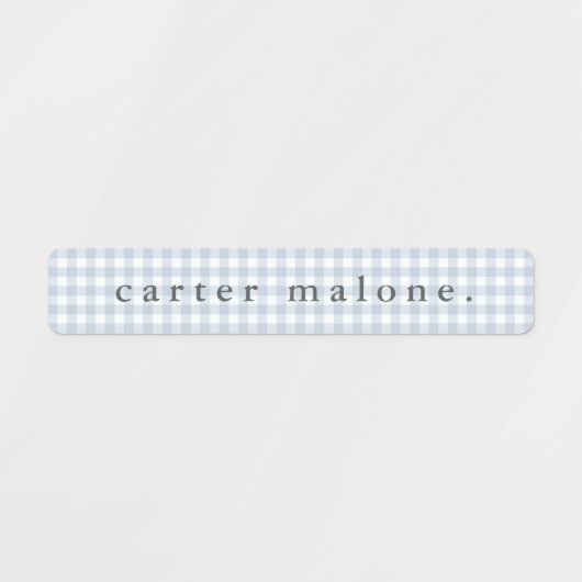 Dusty Blue Gingham Waterproof Name Etiketten (Design 2)