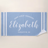 Dusty Blue Girls Weekend Personalisierter Name Strandtuch (Vorderseite)