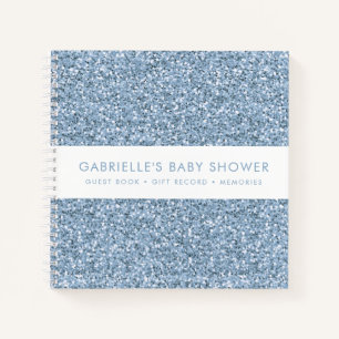 Dusty Blue Glitzer Baby Shower Geschenke + Gästebu Notizblock