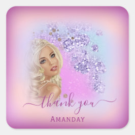 Dusty Blue Glitzer Berry Danke Sweet 16. Princess Quadratischer Aufkleber