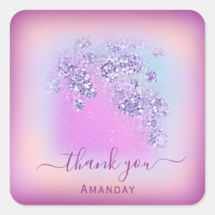 Dusty Blue Glitzer Berry Dankeschön Sweet 16. Glam Quadratischer Aufkleber