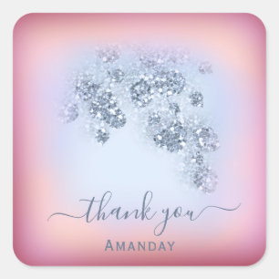 Dusty Blue Glitzer Burgundy Danke Sweet 16. Quadratischer Aufkleber