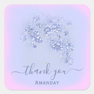 Dusty Blue Glitzer Floral Confetti Gefallen Pink Quadratischer Aufkleber