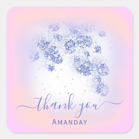 Dusty Blue Glitzer Floral Gold Confetti Grau Piink Quadratischer Aufkleber (Vorderseite)