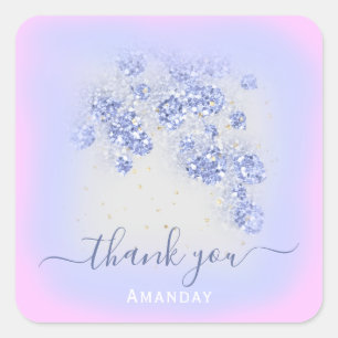 Dusty Blue Glitzer Floral Gold Confetti Grau Pink Quadratischer Aufkleber