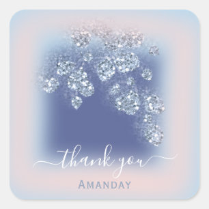 Dusty Blue Glitzer Floral Rose Dankeschön Sweet 16 Quadratischer Aufkleber