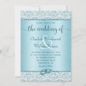 Dusty Blue Glitzer Monogram Wedding Einladung (Vorderseite)