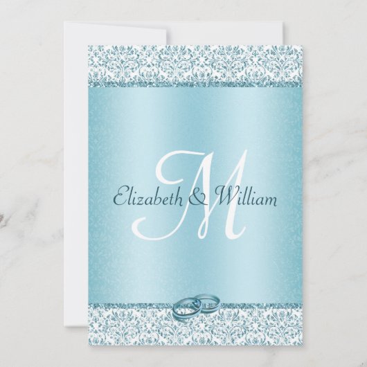 Dusty Blue Glitzer Monogram Wedding Einladung (Rückseite)