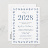 Dusty Blue Glitzer Paw Prints Abschluss Einladungspostkarte (Vorne/Hinten)