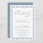 Dusty Blue Glitzer Paw Prints Hochzeitseinladung Einladung (Vorne/Hinten)