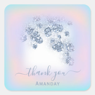 Dusty Blue Glitzer Peach Mint Danke Sweet 16. Quadratischer Aufkleber