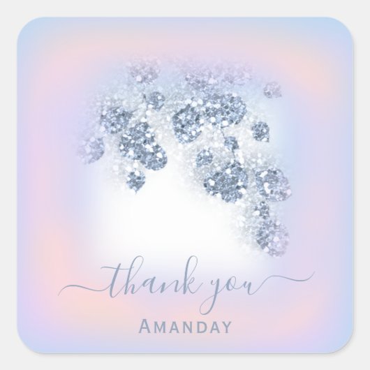 Dusty Blue Glitzer Peach Rose Dank Sweet 16. Quadratischer Aufkleber (Vorderseite)