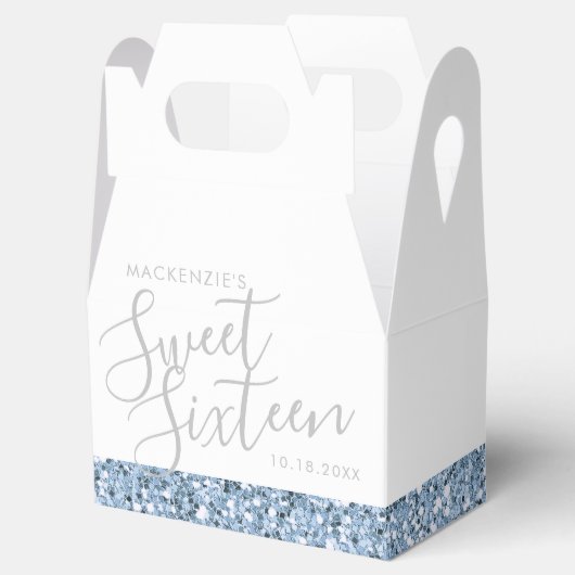 Dusty Blue Glitzer Sweet 16 Personalisiert Geschenkschachtel (Geöffnet)