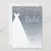 Dusty Blue Glitzer Wedding Dress Brautparty Einladung (Vorderseite)