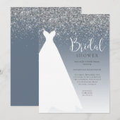 Dusty Blue Glitzer Wedding Dress Brautparty Einladung (Vorne/Hinten)
