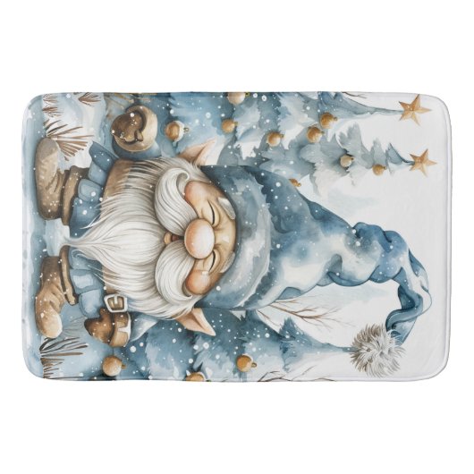 Dusty Blue Gnome und Weihnachtsbäume Badematte (Vorderseite)