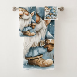 Dusty Blue Gnome und Weihnachtsbäume Badhandtuch Set