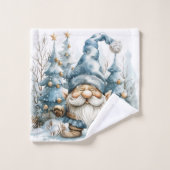 Dusty Blue Gnome und Weihnachtsbäume Badhandtuch Set (Waschlappen)