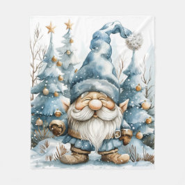Dusty Blue Gnome und Weihnachtsbäume Fleecedecke