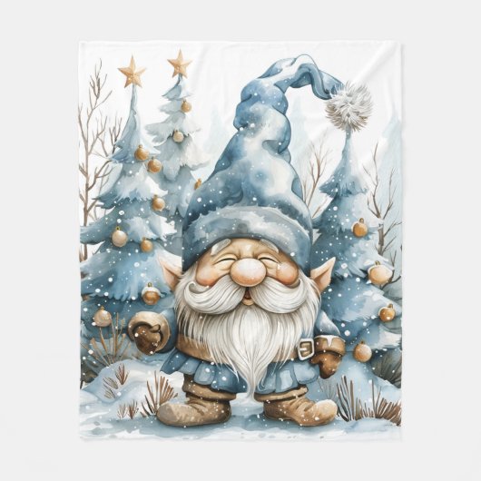 Dusty Blue Gnome und Weihnachtsbäume Fleecedecke (Vorderseite)