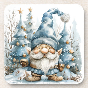 Dusty Blue Gnome und Weihnachtsbäume Getränkeuntersetzer