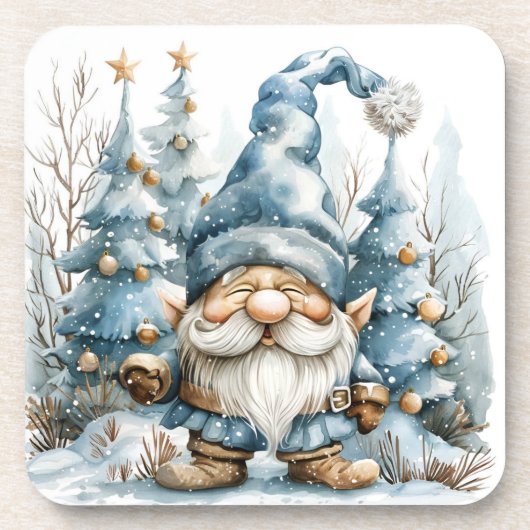 Dusty Blue Gnome und Weihnachtsbäume Getränkeuntersetzer (Vorderseite)
